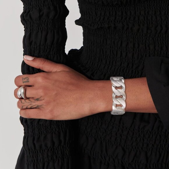 Silver Thick Cuban Chain Cuff Bracelet for Women, Open Hinge, Gift-Ready - Picture 2 of 7